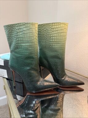 Aquazzura Ombre Green Croc-Embossed Pointed Stiletto Boots